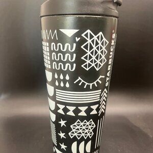 2017 Starbucks 16 oz Refill Tumbler; Black/White Eye;‎ Insulated; Rare Steel